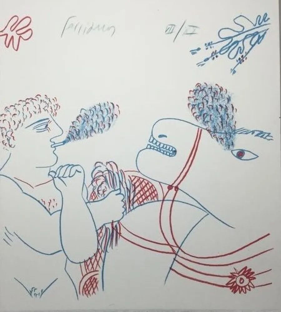 Litografía Fassianos - Le fumeur de cigarettes et le cheval