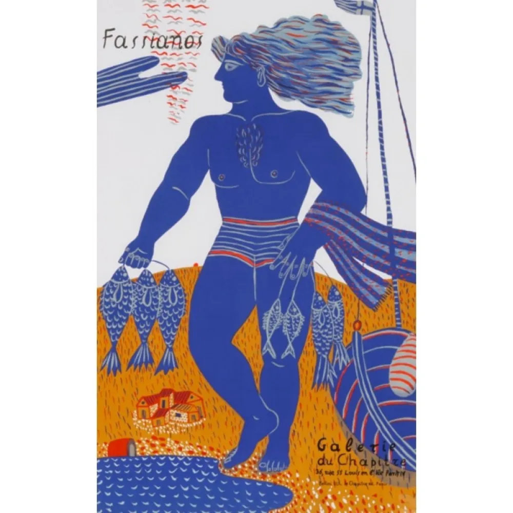 Litografía Fassianos - Le pecheur