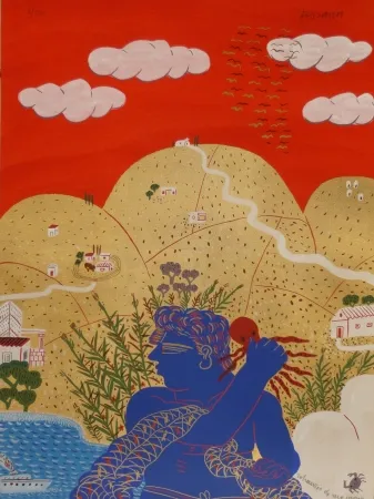 Litografía Fassianos - Un pêcheur