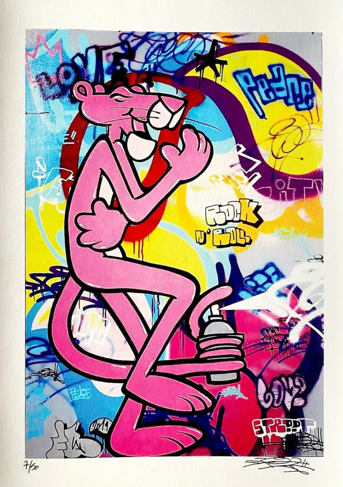 Litografía Fat - Pink Panther Rock & Roll