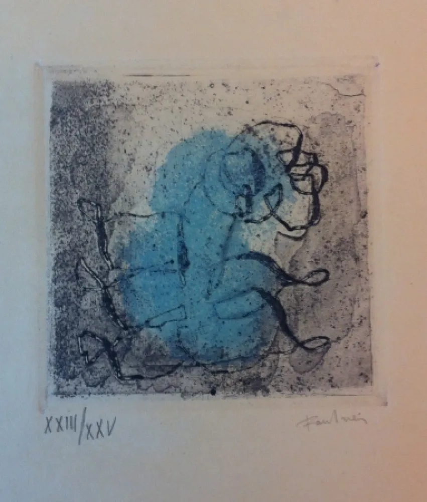 Aguafuerte Y Aguatinta Fautrier - Petit paysage vert et violet