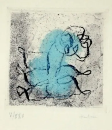 Aguafuerte Y Aguatinta Fautrier - Petit paysage vert et violet