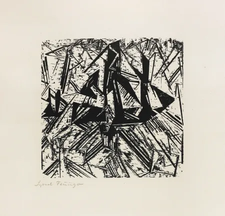 Grabado En Madera Feininger - Barke und Brigg auf See (Segler)