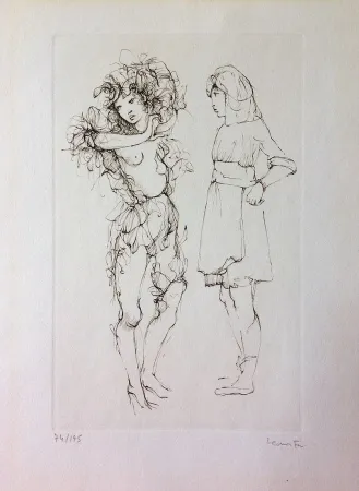 Aguafuerte Fini - Deux personnages. Eau-forte. Signé.