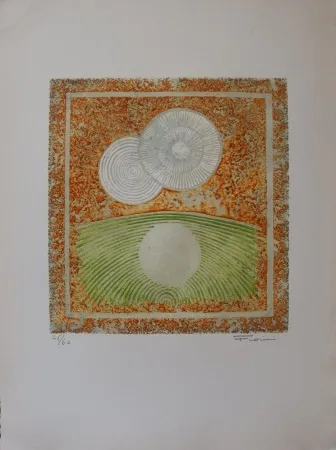 Aguafuerte Y Aguatinta Fiorini - Abstraction aux deux soleils