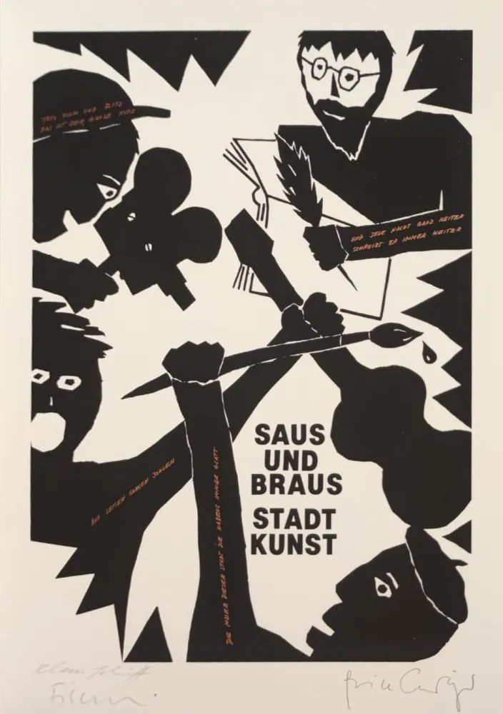 Serigrafía Fischli - Saus und Braus. Stadt Kunst, 1980. 