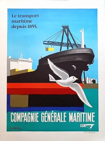 Litografía Fix-Masseau - Pierre Fix-Masseau - Compagnie Generale Maritime, 1993 - Lithograph Hand signed!