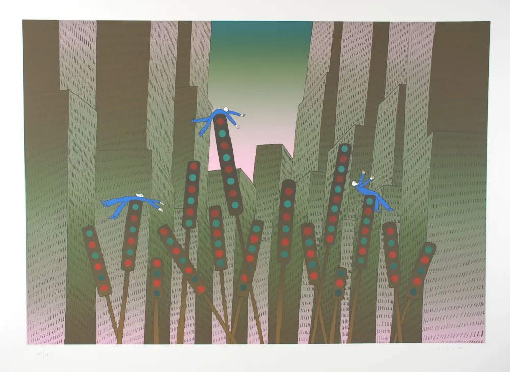 Serigrafía Folon - City Lights - Les lumières de la ville