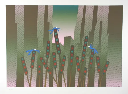 Serigrafía Folon - City Lights - Les lumières de la ville