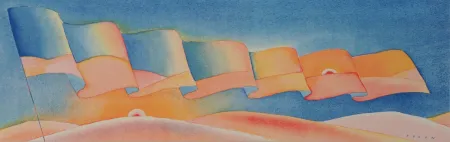 Serigrafía Folon - Étendard au coucher de soleil