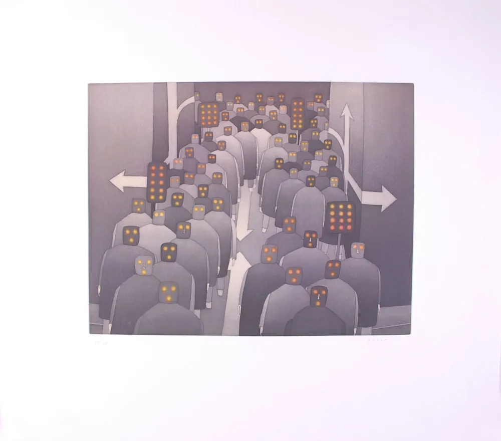 Aguafuerte Y Aguatinta Folon - The Crowd II - La Foule II