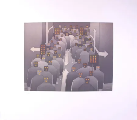 Aguafuerte Y Aguatinta Folon - The Crowd II - La Foule II