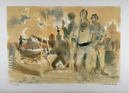 Litografía Fontanarosa - Gondoliers à Venise