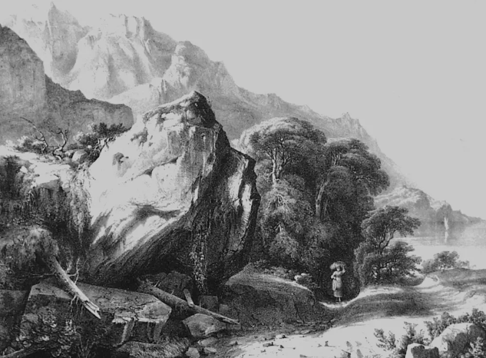 Litografía Fontanesi - A Saint-Gingolph (Lac de Genève)