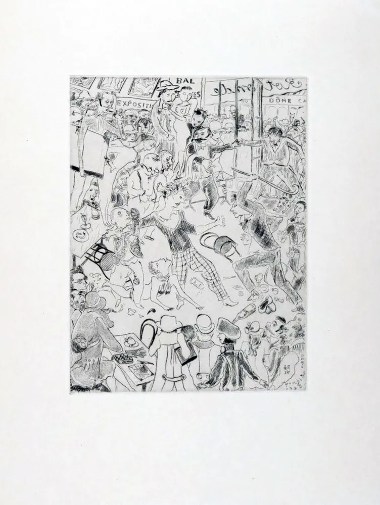 Aguafuerte Foujita - À LA ROTONDE. Tableaux de Paris 1927. Gravure originale.