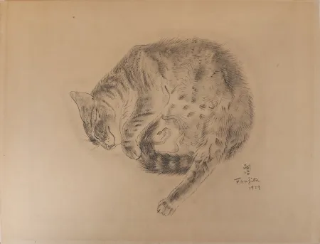 Grabado Foujita - Chat endormi