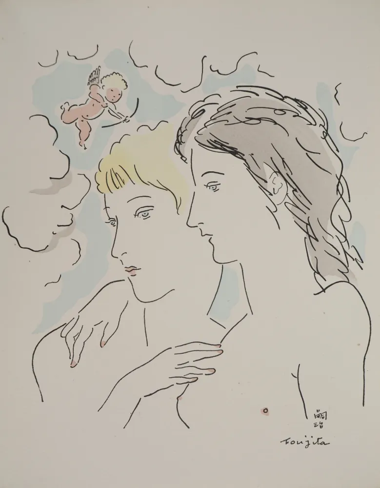 Grabado Foujita - Les amantes
