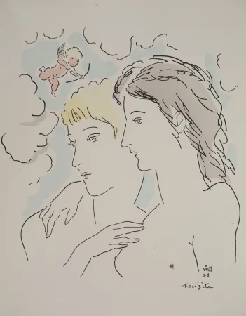 Grabado Foujita - Les amantes