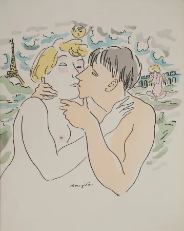 Grabado Foujita - Les amoureux à Paris