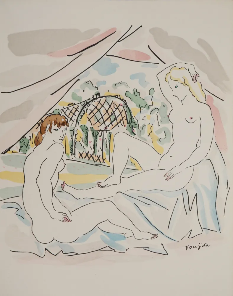 Grabado Foujita - Nu à la campagne