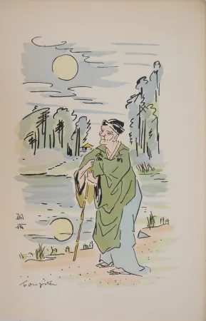 Grabado Foujita - Sage au bord de la rivière