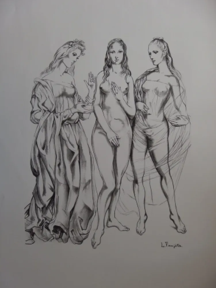 Litografía Foujita - The Three Graces