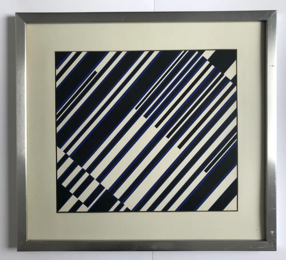 Serigrafía Fruhtrunk - Sans titre (Progression à rayures en noir, blanc, bleu)