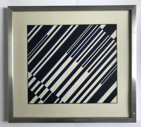 Serigrafía Fruhtrunk - Sans titre (Progression à rayures en noir, blanc, bleu)