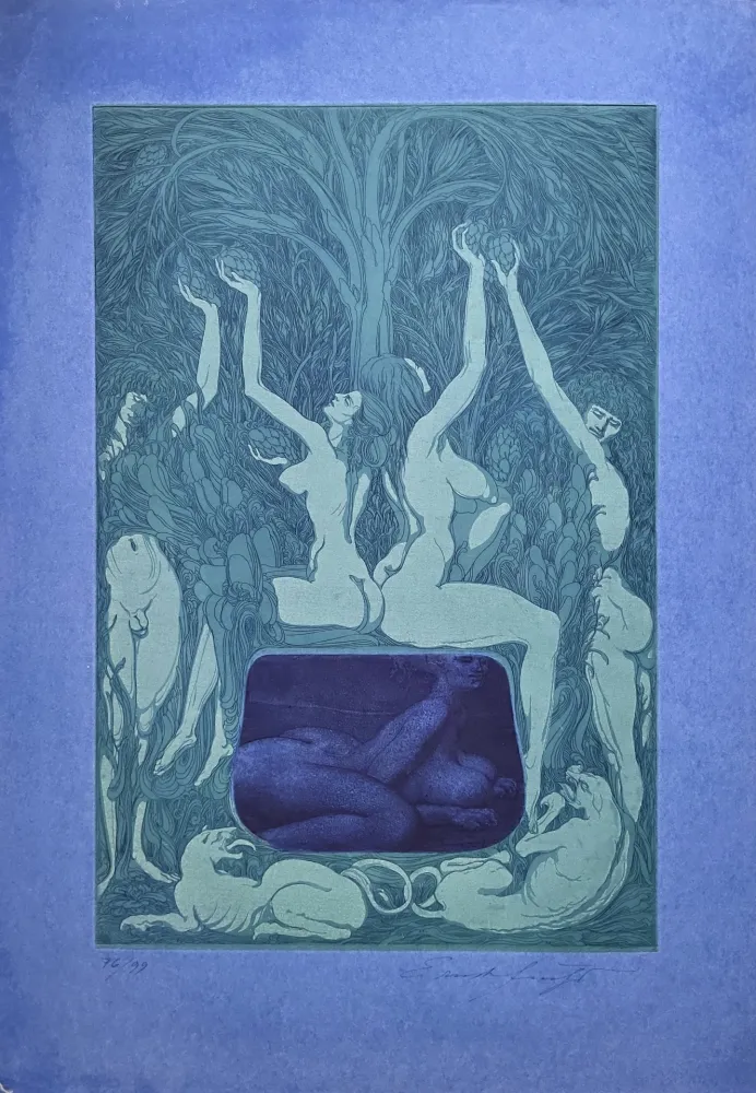 Aguatinta Fuchs - Nacht Unterschlupf im Laub