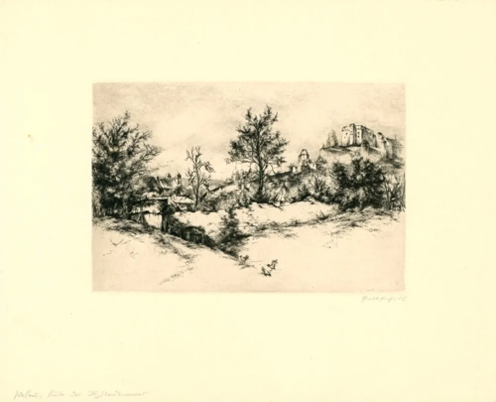 Grabado Fuchs - Passau, Hinter der Stadtmauer (Passau, Behind the City Wall)