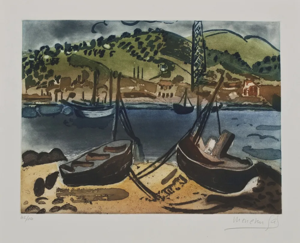 Aguafuerte Gal - Barcas en la ría