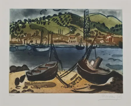 Aguafuerte Gal - Barcas en la ría