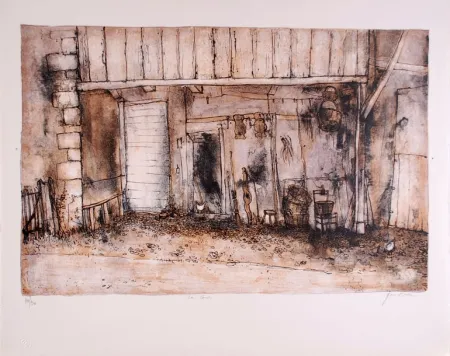 Litografía Gantner - La Cour - Court