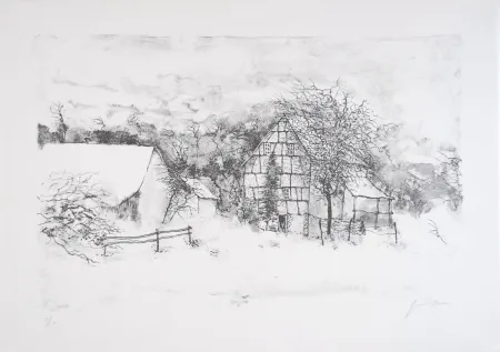 Litografía Gantner - La ferme endormie