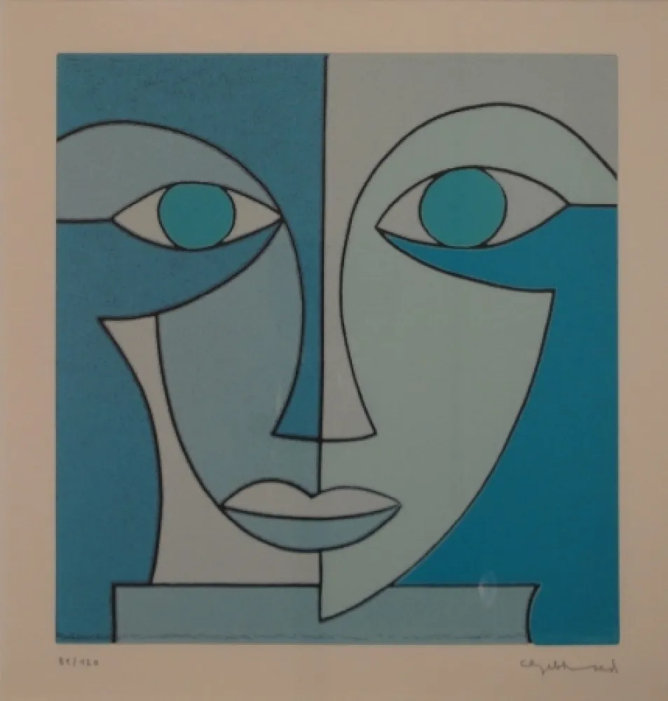 Linograbado Gebhard - Blauer Kopf