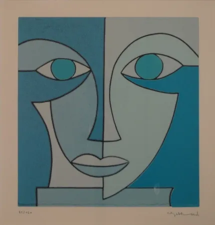 Linograbado Gebhard - Blauer Kopf