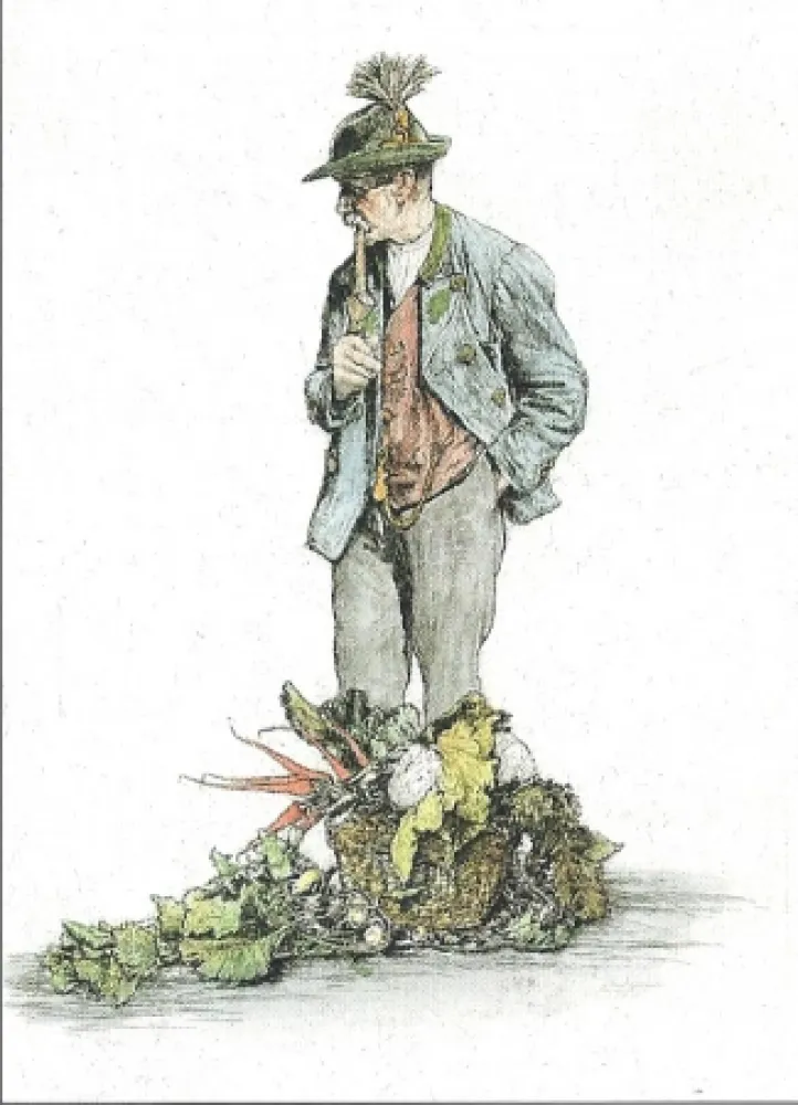 Grabado Geissler - Der Gemüsemann / The Vegetable Seller