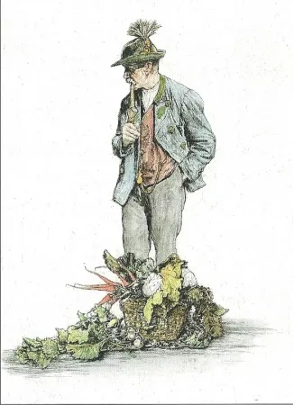 Grabado Geissler - Der Gemüsemann / The Vegetable Seller