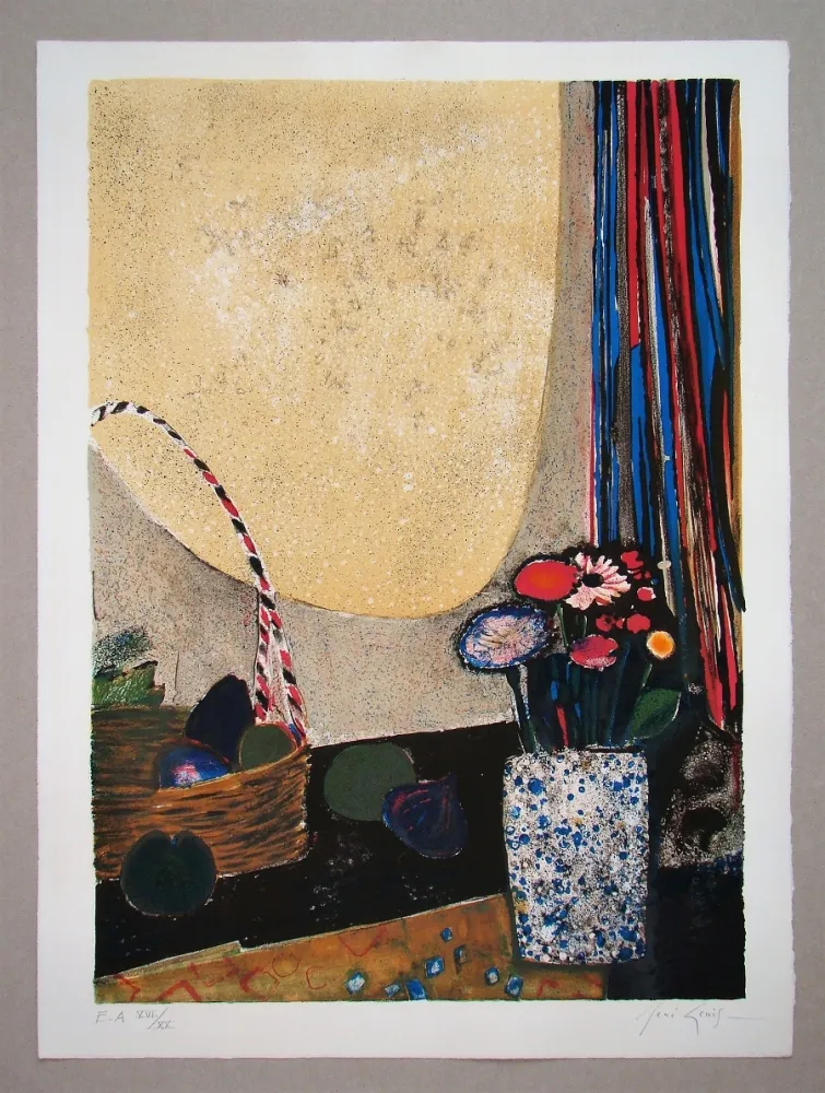 Litografía Genis - Nature morte au bouquet