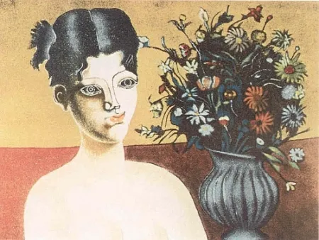 Litografía Gentilini - Ragazza con vaso di fiori