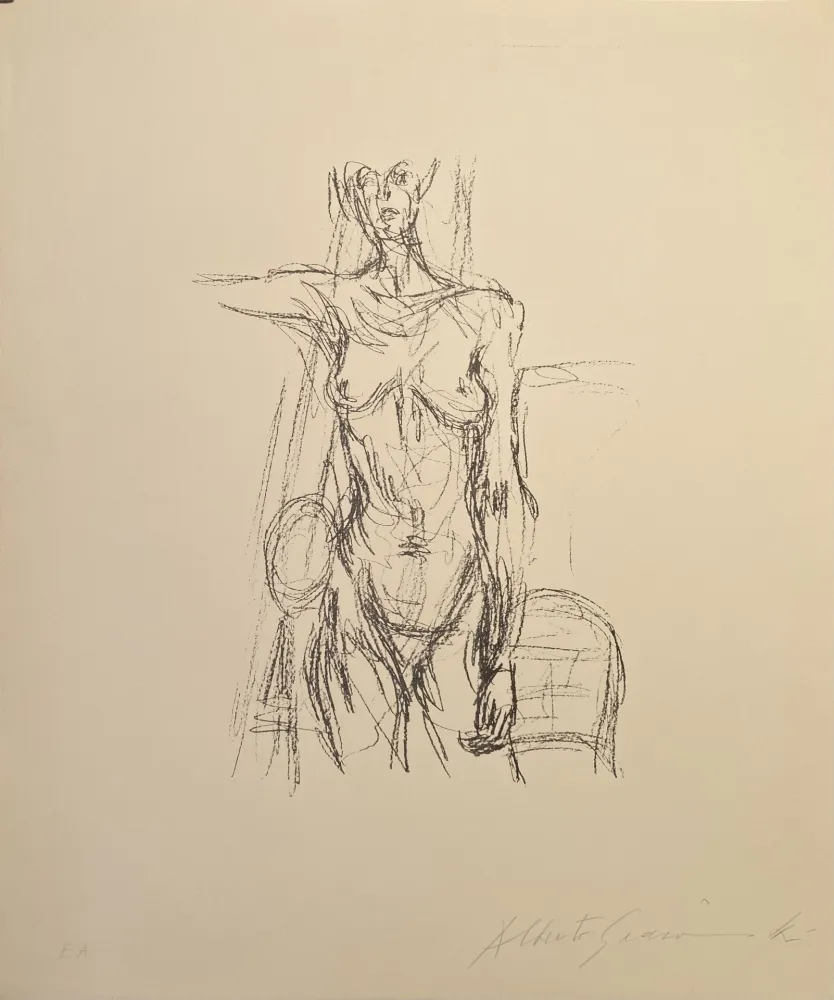 Litografía Giacometti - Femme Nue Debout avec le bras drout levé - signed
