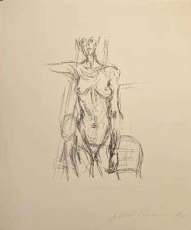Litografía Giacometti - Femme Nue Debout avec le bras drout levé - signed