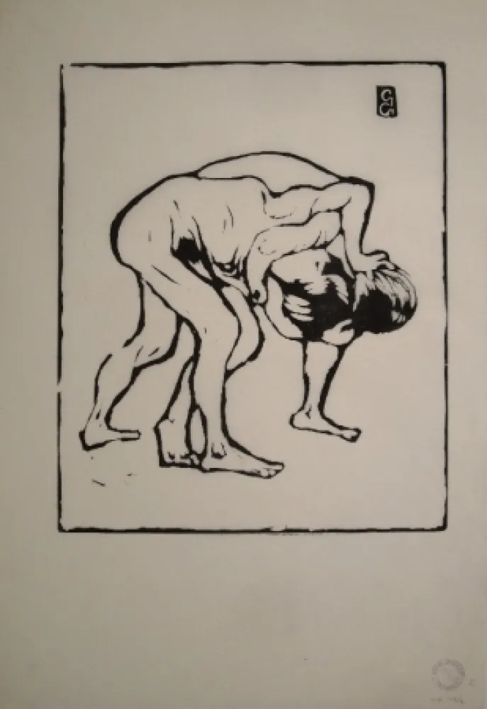 Grabado En Madera Giacometti - La Lotta I. – Ringende Knaben. – Diego und Alberto