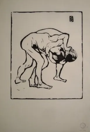 Grabado En Madera Giacometti - La Lotta I. – Ringende Knaben. – Diego und Alberto