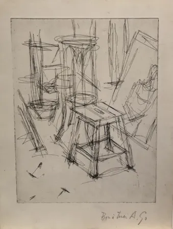 Aguafuerte Giacometti - Le Tabouret dans l'atelier