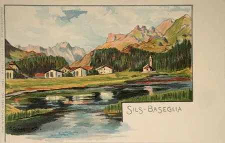 Litografía Giacometti - Sils-Baseglia / Samaden / Sils-Maria / Silva Plana mit Piz Margna / Maloja / Der Schafberg