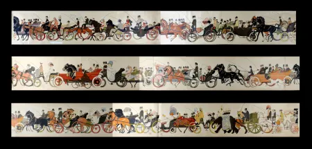 Litografía Goursat - Le Retour des courses, 1910 - scarce COMPLET set in six assembled parts