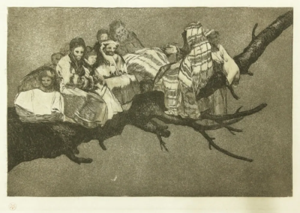 Aguafuerte Goya - Andarse Po Las Ramas; Disparate Ridiculo, (plate 3 from Los Proverbios)