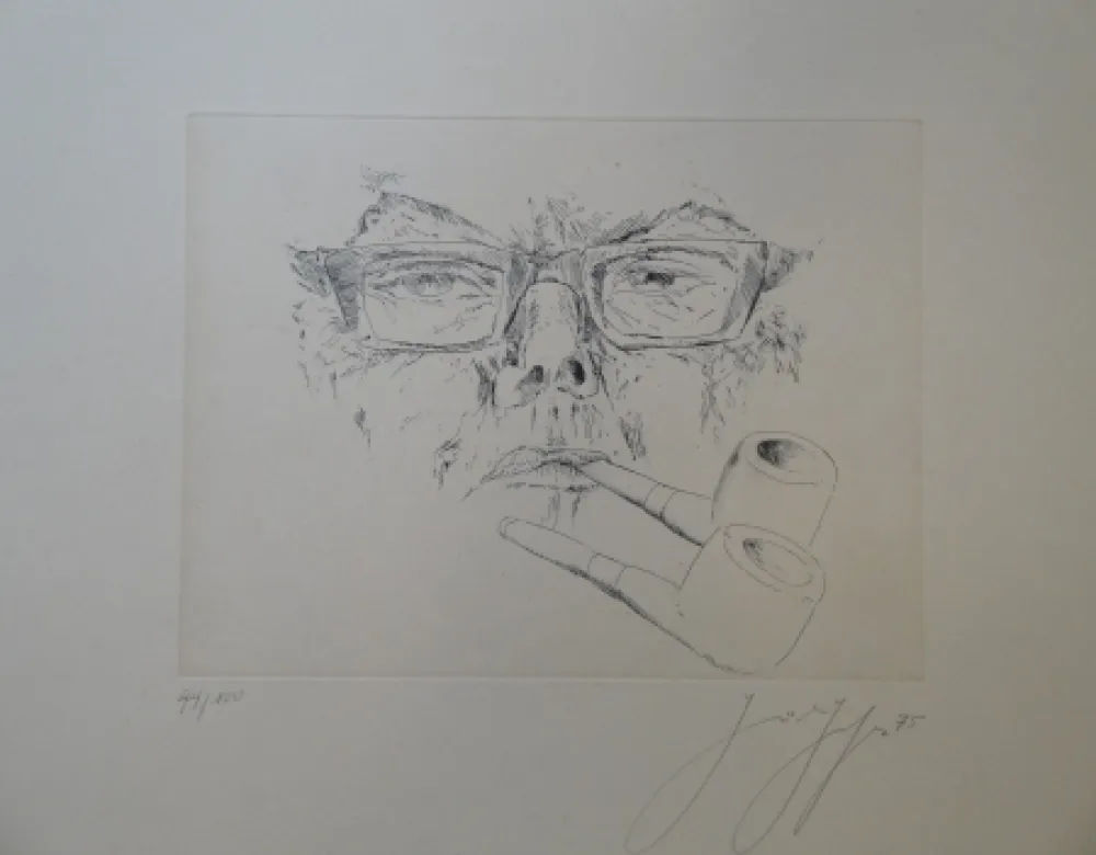 Grabado Grass - Doppelter Max. Kopf Max Frisch mit Pfeife