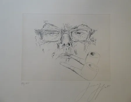 Grabado Grass - Doppelter Max. Kopf Max Frisch mit Pfeife